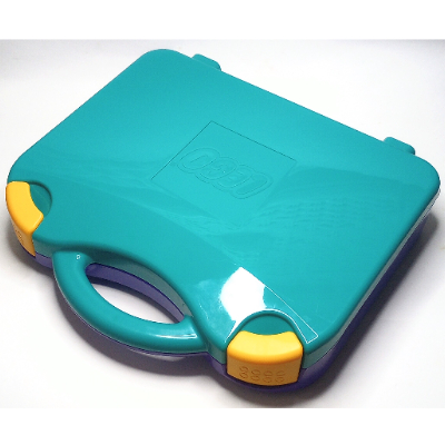 Étui de rangement, avec coins arrondis, couvercle turquoise foncé, verrous orange clair (Storage Case, with Rounded Corners, Dark Turquoise Lid, Bright Light Orange Latches)