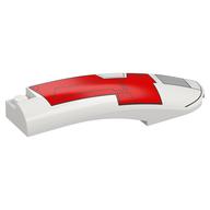 Visuel indicatif Rebrickable de Brique ronde, courbée 10 x 2 x 2 avec extrémité arrondie droite avec motif imprimé armure rouge (Brick Round, Curved 10 x 2 x 2 with Rounded End Right with Red Armor Plating Print)