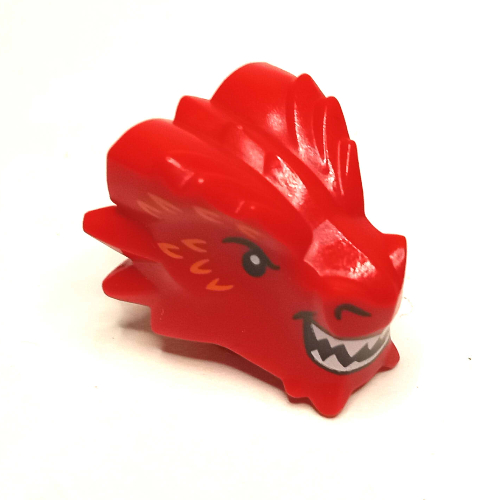 Tête de minifigurine Spécial, Dragon en métal avec dents blanches, Orange Marquages motif imprimé (Minifig Head Special, Metal Dragon with White Teeth, Orange Markings Print)