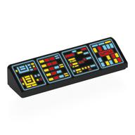 Visuel indicatif Rebrickable de Brique inclinée 30° 1 x 4 x 2/3 avec 4 panneaux de commande rouge/jaune/bleu clair (entreprise) imprimé (Brick Sloped 30° 1 x 4 x 2/3 with 4 Red/Yellow/Bright Light Blue Control Panels (Enterprise) Print)