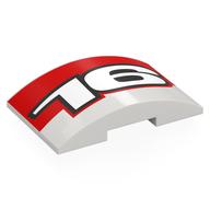 Visuel indicatif Rebrickable de Brique courbée 4 x 6 double, 2 x 4 découpe avec rectangle rouge, motif imprimé blanc '16' (Brick Curved 4 x 6 Double, 2 x 4 Cutout with Red Rectangle, White '16' Print)