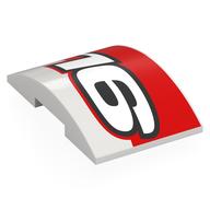 Visuel indicatif Rebrickable de Brique courbée 4 x 6 double, 2 x 4 découpe avec rectangle rouge, motif imprimé blanc '16' (Brick Curved 4 x 6 Double, 2 x 4 Cutout with Red Rectangle, White '16' Print)