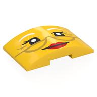 Visuel indicatif Rebrickable de Brique courbée 4 x 6 double, 2 x 4 découpe avec visage, sourcils blancs, lunettes d'or, rouge lèvres motif imprimé (Brick Curved 4 x 6 Double, 2 x 4 Cutout with Face, White Eyebrows, Gold Glasses, Red Lips Print)