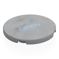 Visuel indicatif Rebrickable de Tuile ronde 4 x 4 avec motif imprimé bleu clair 'OPEN' (Tile Round 4 x 4 with Bright Light Blue 'OPEN' Print)