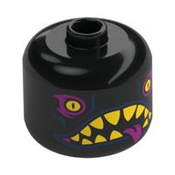 Tête de Bigfig, Yeux jaunes, Fard à paupières rose foncé, Dents jaunes, Langue motif imprimé (Bigfig Head, Yellow Eyes, Dark Pink Eyeshadow, Yellow Teeth, Tongue Print)