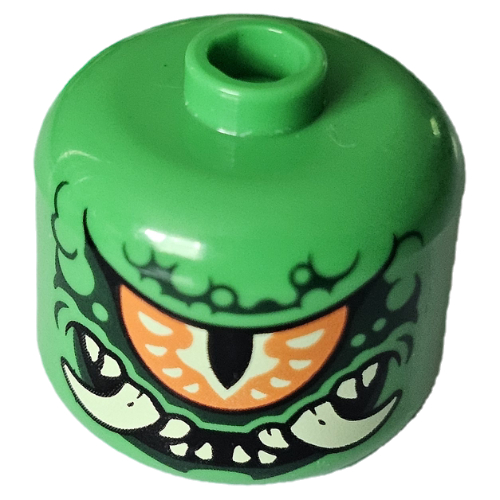 BigFig tête Mutation Monstre, Orange/Jaune Clair Cyclope œil, Marquages Vert Foncé, Crocs beige, Motif imprimé Dents (BigFig Head Mutation Monster, Orange/Bright Light Yellow Cyclops Eye, Dark Green Markings, Tan Fangs, Teeth Print)