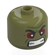Tête de grande figurine Hulk, sourcils épais noirs, fard à paupières rouge foncé, en colère, dents (BigFig Head Hulk, Thick Black Eyebrows, Dark Red Eyeshadow, Angry, Teeth)