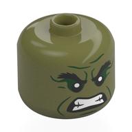 Tête de grande figurine Hulk, sourcils épais noirs, fard à paupières vert foncé, en colère, motif imprimé dents (BigFig Head Hulk, Thick Black Eyebrows, Dark Green Eyeshadow, Angry, Teeth Print)