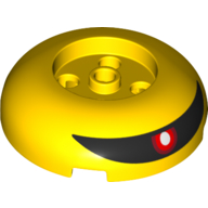 Visuel indicatif Rebrickable de Brique ronde 4 x 4 dessus de dôme avec rond 2 x 2 en retrait, 4 tenons avec visière noire, yeux rouges motif imprimé (Brick Round 4 x 4 Dome Top with Round 2 x 2 Recessed, 4 Studs with Black Visor, Red Eyes Print)