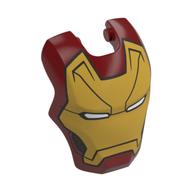 Couvre-chef Accessoire Visière, arrondi avec masque Ironman or, blanc Yeux motif imprimé (Headwear Accessory Visor Top Hinge, Rounded with Gold Ironman Mask, White Eyes Print)