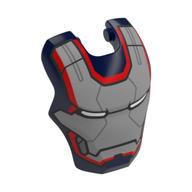 Tête accessoire visière charnière supérieure, arrondi avec masque argenté, bordure rouge, yeux blancs (patriote de fer) motif imprimé (Headwear Accessory Visor Top Hinge, Rounded with Silver Mask, Red Border, White Eyes (Iron Patriot) Print)