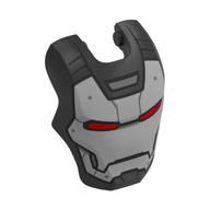Tête accessoire visière charnière supérieure, arrondi avec bouclier argenté, yeux rouges et lignes noires motif imprimé (machine de guerre) (Headwear Accessory Visor Top Hinge, Rounded with Silver Face Shield, Red Eyes and Black Lines Print (War Machine))