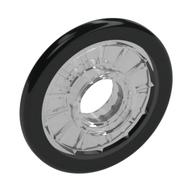 Visuel indicatif Rebrickable de Roue de fauteuil roulant avec trou pour connecteur, modèle fixe de pneu en caoutchouc dur noir (Wheel Wheelchair with Pin Hole, Fixed Black Hard Rubber Tire Pattern)