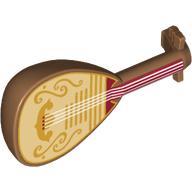 Visuel indicatif Rebrickable de Instrument de musique luth avec cordes blanches, décorations en or sur fond jaune clair vif / rouge foncé motif imprimé (Musical Instrument Lute with White Strings, Gold Decorations on Bright Light Yellow/Dark Red Background Print)