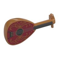 Visuel indicatif Rebrickable de Instrument de musique luth avec cordes d'argent, décorations en or sur fond rouge foncé / noir motif imprimé (Musical Instrument Lute with Silver Strings, Gold Decorations on Dark Red/Black Background Print)