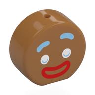 Tête spéciale, rond avec homme en pain d'épice, sourcils bleu clair vif, yeux blancs, bouche rouge motif imprimé (Head Special, Round with Gingerbread Man, Bright Light Blue Eyebrows, White Eyes, Red Mouth Print)