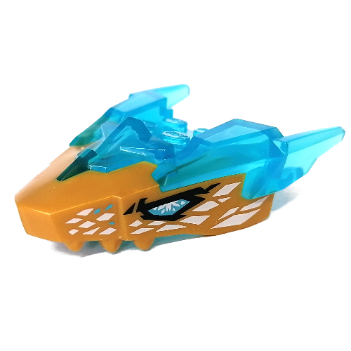 Visuel indicatif Rebrickable de Partie du corps de la créature, tête de dragon avec motif de cornes bleues transparent-claires, yeux blancs / bleus (Creature Body Part, Dragon Head with Trans-Light Blue Horns Pattern, White/Blue Eyes Print)