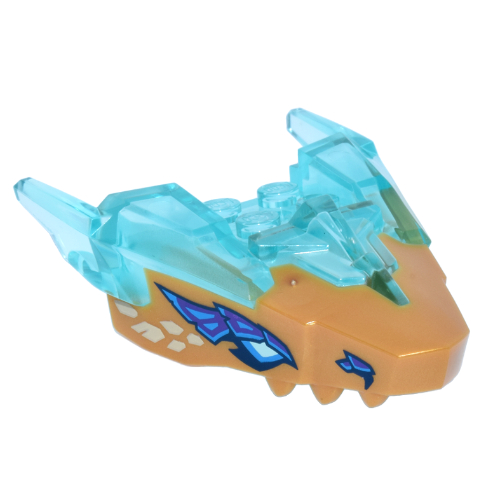 Visuel indicatif Rebrickable de Partie du corps de la créature, tête de dragon avec motif de cornes bleues transparent-claires avec yeux vert d’eau bleu foncé/bleu foncé/clair, écailles violet foncé imprimé (Creature Body Part, Dragon Head with Trans-Light Blue Horns Pattern with Dark Azure/Dark Blue/Light Aqua Eyes, Dark Purple Scales Print)