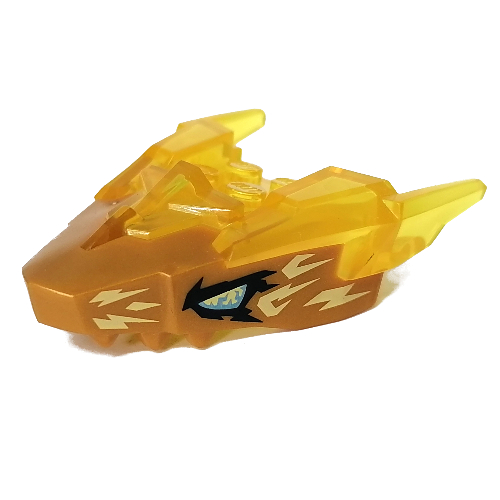 Visuel indicatif Rebrickable de Partie du corps de la créature, tête de dragon avec motif de cornes transparent-jaunes, yeux blancs / bleus (Creature Body Part, Dragon Head with Trans-Yellow Horns Pattern, White/Blue Eyes Print)