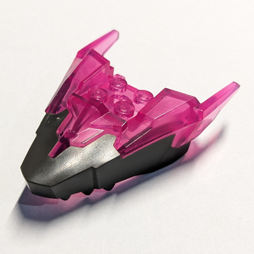 Visuel indicatif Rebrickable de Partie du corps de la créature, tête de dragon avec motif de cornes roses transparent-sombres (Creature Body Part, Dragon Head with Trans-Dark Pink Horns Pattern)