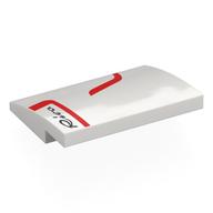 Visuel indicatif Rebrickable de Brique courbée 4 x 3 x 2/3 Non tenons avec lignes rouges, motif imprimé noir 'Riva' (Brick Curved 4 x 3 x 2/3 No Studs with Red Lines, Black 'Riva' Print)