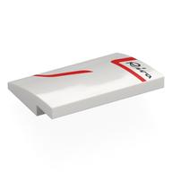 Visuel indicatif Rebrickable de Brique courbée 4 x 3 x 2/3 Non tenons avec lignes rouges, motif imprimé noir 'Riva' (Brick Curved 4 x 3 x 2/3 No Studs with Red Lines, Black 'Riva' Print)