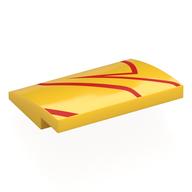 Visuel indicatif Rebrickable de Brique courbée 4 x 3 x 2/3 Non tenons avec motif imprimé lignes rouges (Brick Curved 4 x 3 x 2/3 No Studs with Red Lines Print)
