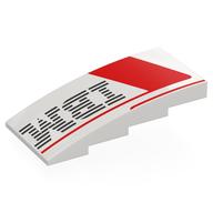 Visuel indicatif Rebrickable de Brique courbée 4 x 8 x 1 2/3 Non tenons avec formes rouges, motif imprimé logo IBM noir (Brick Curved 4 x 8 x 1 2/3 No Studs with Red Shapes, Black IBM Logo Print)