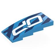Visuel indicatif Rebrickable de Brique courbée 4 x 8 x 1 2/3 Non tenons avec motif imprimé blanc 'OP', bleu foncé (Brick Curved 4 x 8 x 1 2/3 No Studs with White 'OP', Dark Blue Shapes Print)