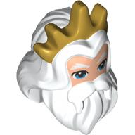 Masque, cheveux et barbe, sourcils blancs, nougat clair, motif imprimé couronne d'or (roi triton) (Mask, Hair and Beard, White Eyebrows, Light Nougat Face, Gold Crown Print (King Triton))