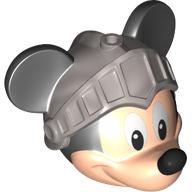 Tête de minifigurine spéciale avec les oreilles et le nez de la souris noire, plat argent chevalier casque motif imprimé (souris mickey) (Minifig Head Special with Black Mouse Ears and Nose, Flat Silver Knight Helmet Print (Mickey Mouse))