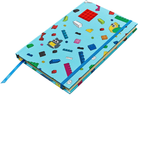 Carnet avec brique Images, rouge intégré 4 x 4 plaque, Ruban bleu (Notebook with Brick Images, Embedded Red 4 x 4 Plate, Blue Ribbon)