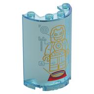Visuel indicatif Rebrickable de Demi-cylindre 2 x 4 x 5 avec 1 x 2 découpe avec hologramme d'or / motif imprimé homme de fer (Cylinder Half 2 x 4 x 5 with 1 x 2 Cutout with Gold Hologram/BluePrint of Iron-Man Print)
