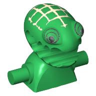 Tête de minifigurine Spécial, Frénésie avec yeux de vert citron et bouche ouverte, extension du torse avec poignées (Minifig Head Special, Frenzy with Lime Eyes and Open Jagged Mouth, Torso Extension with Handles)