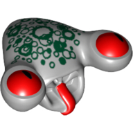 Tête de minifigurine spéciale, alien avec langue et yeux rouges, écailles vert foncé motif imprimé (squidman) (Minifig Head Special, Alien with Tongue and Red Eyes, Dark Green Scales Print (Squidman))