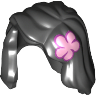 Cheveux mi-longueur avec partie sur le devant de l'épaule droite et motif imprimé fleur rose sur le côté gauche (Hair Mid-Length with Part over Front of Right Shoulder and Pink Flower Print on Left Side)
