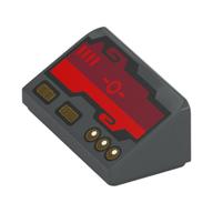 Visuel indicatif Rebrickable de Brique inclinée 30° 1 x 2 x 2/3 avec écran horizon rouge foncé et interrupteurs et boutons dorés (Brick Sloped 30° 1 x 2 x 2/3 with Dark Red Horizon Screen and Gold Switches and Buttons Print)