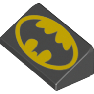 Visuel indicatif Rebrickable de Brique inclinée 30° 1 x 2 x 2/3 avec logo Batman motif imprimé (tête face extrémité étroite de la pente) (Brick Sloped 30° 1 x 2 x 2/3 with Batman Logo Print (Head Facing Narrow End of Slope))