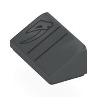 Visuel indicatif Rebrickable de Brique inclinée 30° 1 x 2 x 2/3 avec le symbole noir de crâne de cor de vase imprimé (Brick Sloped 30° 1 x 2 x 2/3 with Black Mudhorn Skull Symbol Print)