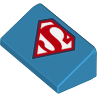 Visuel indicatif Rebrickable de Brique inclinée 30° 1 x 2 x 2/3 avec 'S' rouge stylisé sur fond blanc (logo de Superman) (Brick Sloped 30° 1 x 2 x 2/3 with Stylized Red 'S' on White Background (Superman Logo) Print)