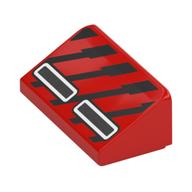 Visuel indicatif Rebrickable de Brique inclinée 30° 1 x 2 x 2/3 avec rectangles argentés, motif imprimé rayures noires (Brick Sloped 30° 1 x 2 x 2/3 with Silver Rectangles, Black Stripes Print)
