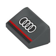 Visuel indicatif Rebrickable de Brique inclinée 30° 1 x 2 x 2/3 avec bande noire/rouge, motif imprimé Audi Logo (Brick Sloped 30° 1 x 2 x 2/3 with Black/Red Stripe, Audi Logo Print)