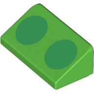 Brique inclinée 30° 1 x 2 x 2/3 avec 2 cercles verts motif imprimé (Brick Sloped 30° 1 x 2 x 2/3 with 2 Green Circles Print)