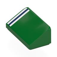 Visuel indicatif Rebrickable de Brique inclinée 30° 1 x 2 x 2/3 avec motif imprimé rayures blanc/bleu foncé/blanc (Brick Sloped 30° 1 x 2 x 2/3 with White/Dark Blue/White Stripes Print)