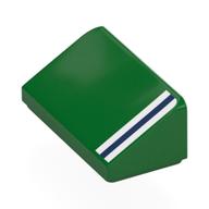 Visuel indicatif Rebrickable de Brique inclinée 30° 1 x 2 x 2/3 avec motif imprimé rayures blanc/bleu foncé/blanc (Brick Sloped 30° 1 x 2 x 2/3 with White/Dark Blue/White Stripes Print)