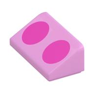 Brique inclinée 30° 1 x 2 x 2/3 avec 2 cercles roses foncés motif imprimé (Brick Sloped 30° 1 x 2 x 2/3 with 2 Dark Pink Circles Print)