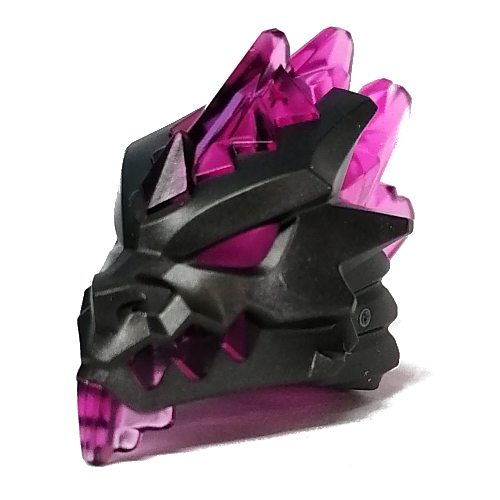 Visuel indicatif Rebrickable de Tête de minifigurine Casque spécial Dragon avec yeux, dents et moules roses transparent-noirs (Minifig Head Special Dragon Helmet with Trans-Dark Pink Eyes, Teeth, Mohawk Mold Pattern)