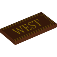 Visuel indicatif Rebrickable de Tuile 2 x 4 avec motif imprimé jaune 'WEST' et contour fantaisie (Tile 2 x 4 with Yellow 'WEST' and Fancy Outline Print)