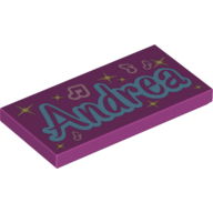 Visuel indicatif Rebrickable de Tuile 2 x 4 avec motif imprimé 'Andrea' et notes de musique (Tile 2 x 4 with 'Andrea' and Music Notes Print)