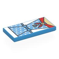 Visuel indicatif Rebrickable de Tuile 2 x 4 avec robe moyenne Azur/Blanc, écharpe rouge, motif imprimé poitrine nougat clair (Tile 2 x 4 with Medium Azure/White Dress, Red Scarf, Light Nougat Chest Print)